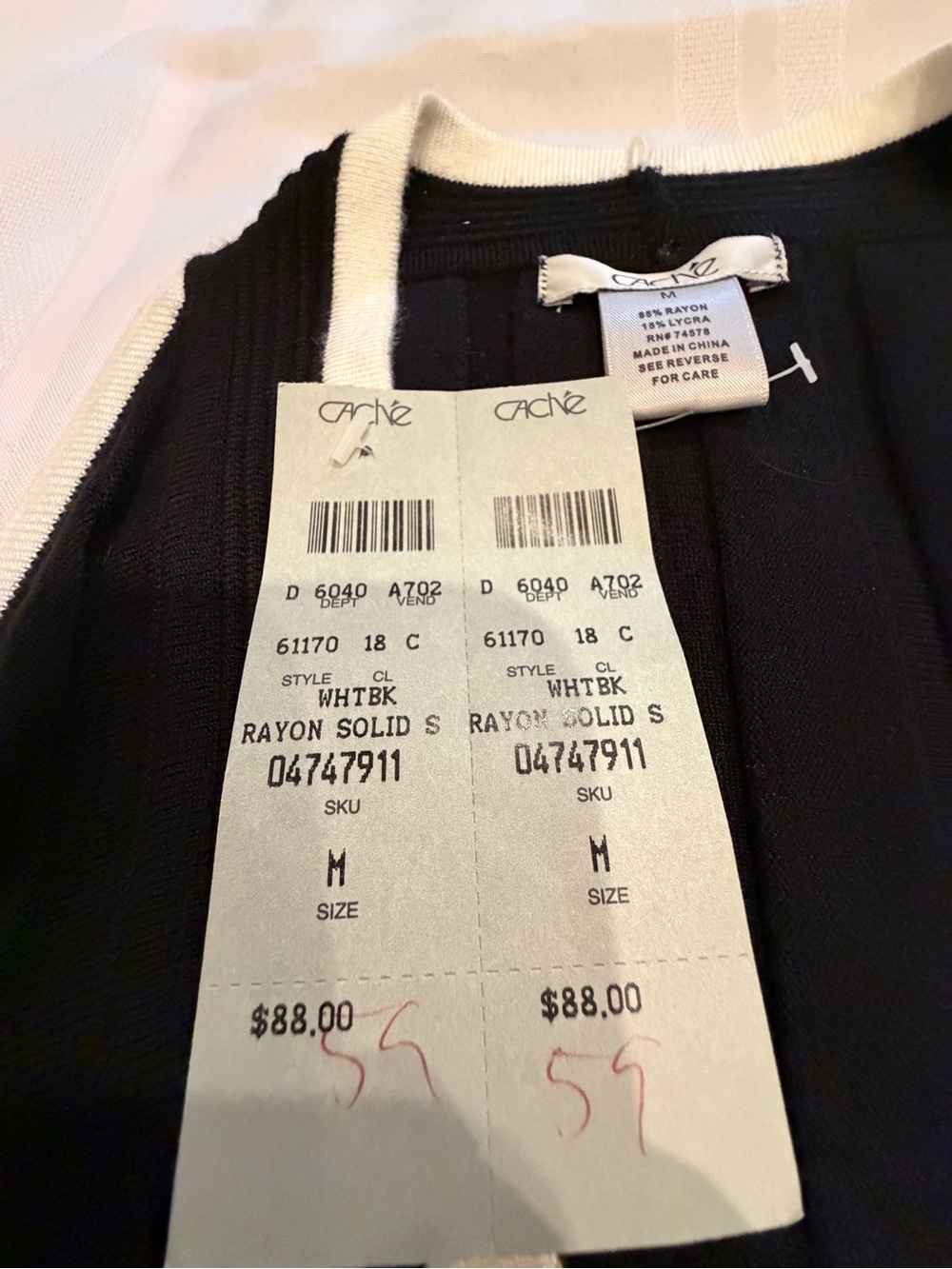 NWT Cache Black White Contrast Trim Faux Wrap Top Sleeveless Size Medium - Picture 5 of 5